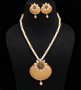 RAY FINE ORNATES <b>Ruby</b> Pink Bridal <b>Necklace</b> Set Brass 22K Gold Plated Vintage IGI Certified Luxury Indian Wedding Jewelry Setting - Product Image 1