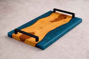 Bandeja de Servir Moderna Personalizable de Madera de Acacia con Borde Natural y Resina Epoxi No Tóxica, con Asas de Metal, Decoración para Fiestas y Cocina - Product Image 2