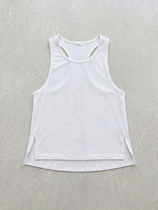 White Sleeveless Tank <b>Top</b> Crew Neck Side Slit Athletic Workout Gym Cropped Muscle Tee Summer Running Activewear Women's Shirts - Product Image 5