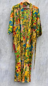 ชุดคลุมบล็อกพิมพ์ลาย, ชุดลำลองฤดูร้อน ชุดกิโมโนผ้าฝ้ายทำมือ - Product Image 3