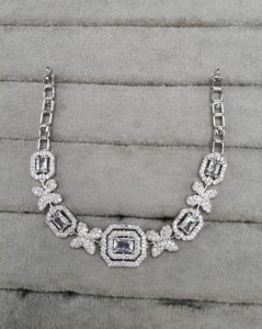 Exquisite Butterfly Link American Diamond Collar Necklace Set With Stud Earrings Designer <b>Costume</b> <b>Jewelry</b> Set For Women Supplier - Product Image 3