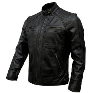 Chaqueta de Motociclista de Cuero Genuino Negro para Hombre, Cuello Alto, Cierre de Cremallera, Resistente al Viento, Corte Ajustado, Manga Regular, para Otoño - Product Image 5