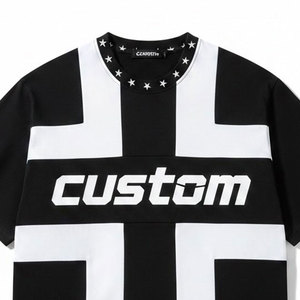 Custom Graphic Printed Streetwear T-shirt with Star <b>Studded</b> Neckline and Cross Block Pattern - Product Image 3