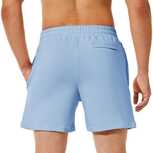 Pantalones Cortos de Lona Azul Claro para Hombre con Logotipo Estampado en la Parte Delantera, Cintura Elástica de Altura Media con Cordón, Bolsillos Transpirables Casuales - Product Image 5