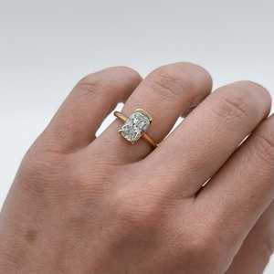 Radiant Cut Lab Grown Diamond Engagement <b>Ring</b> 14K Gold 2Ctw Bezel Set 2.1mm <b>Thin</b> Solitaire Modern Bridal Wedding Bands Wholesale - Product Image 2