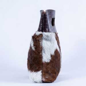 Sac fourre-tout Hobo en cuir véritable à imprimé vache en poils de veau de qualité supérieure, unisexe, grande capacité, avec bandoulière arquée et fermeture éclair amovible - Product Image 3