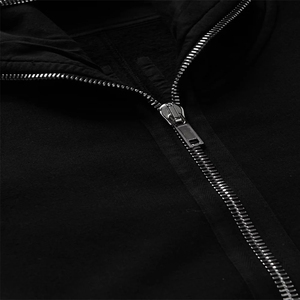 Sweat-shirt à capuche zippé noir pour homme, coupe classique, décontracté, pour l'automne, couleur unie, coton French Terry, manches longues - Product Image 6