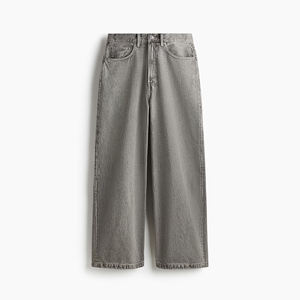 Pantalon cargo en denim taille haute coupe droite délavé à l'acide vintage à jambes larges et effet usé 100% coton léger respirant séchage rapide - Product Image 4