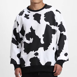 เสื้อสเวตเตอร์คอกลมพิมพ์ลายวัวสีขาวดำสำหรับผู้ชายแขนยาวเสื้อสวมหัวลำลองเสื้อผ้าฤดูใบไม้ร่วงฤดูหนาว - Product Image 1