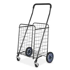 Carrito utilitario de compras de metal rodante con 1 compartimento negro - Product Image 1