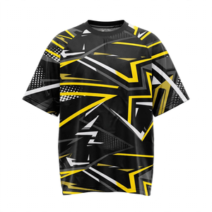 Camiseta Deportiva Sublimada con Diseño Geométrico Negra para Hombre, Manga Corta, Cuello Redondo, Secado Rápido, Uniforme de Fútbol para Verano - Product Image 1