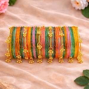 Trendy Bright Multi Traditional Kashmiri Glass <b>Bangles</b> with Emerald Cut Pearl Customized Colors Anniversary Jewellery - Product Image 2