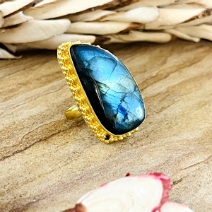 Hot Selling Boho Gemstone <b>Ring</b> Vintage Brass <b>Rings</b> for Women 18k Gold Plated Beaded Tribal <b>Statement</b> for Wholesale/OEM/ODM - Product Image 6