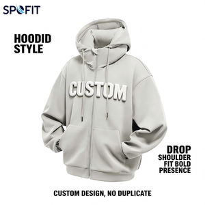 Custom Heavyweight Full Zip Hoodie with Chenille Embroidery Patch Oversized Cotton Fleece Streetwear Jacket OEM Manufacturer - Product Image 5