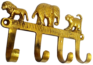 Perchero de Pared Metálico con Acabado Dorado Antiguo, Diseño de Elefante, León y Tigre, 4 Ganchos Decorativos para Ropa, para el Hogar - Product Image 5