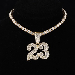 Nouveau Collier Cubain Tendance Numéro 23 avec Pendentif, en Alliage, Entièrement Sertie de Cristaux, Pendentif Ras du Cou Hipster, Bijou Personnalisé en Argent, Cadeau - Product Image 3