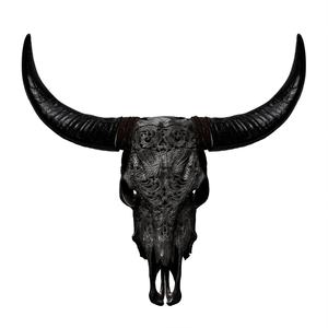 l Masterpiece Exquisite Hand Carved Buffalo <b>Bull</b> & Ram <b>Skull</b> with Majestic Horns Contemporary Wall & Stand Art - Product Image 1