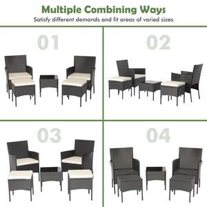 Set da giardino in vimini da 5 pezzi con tavolino e 2 pouf - Product Image 6