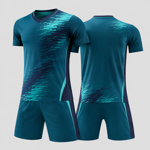 Ensemble de maillot de football pour homme à col en V, manches courtes, respirant, imprimé dégradé, polyester, coupe athlétique, toutes saisons - Product Image 1