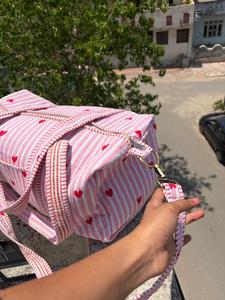 Luxury Durable Lightweight Eco-Friendly for Stripe Heart Print Cotton Duffle <b>Bag</b> Travel Overnight Gym Weekender <b>Bag</b> - Product Image 3