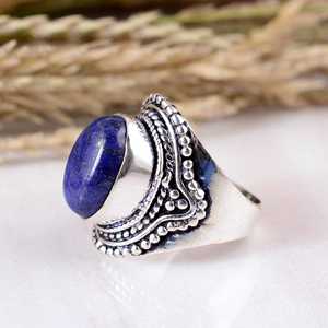 Vintage 925 Silver Lapis Lazuli <b>Ring</b> Handmade Beaded Rope <b>Statement</b> <b>Ring</b> Wholesale Natural Blue Stone Boho Jewelry - Product Image 3
