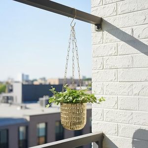 Pot de fleurs suspendu plaqué or moderne avec chaîne pour usage intérieur/extérieur, design minimaliste, jardinière pour plantes - Product Image 2