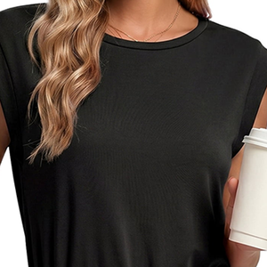 Zeta Black Women's Elegant Sleeveless Mini Tie Waist Casual Short <b>Dress</b> Daily Office Party Solid Color With Side Pockets Bodycon - Product Image 2