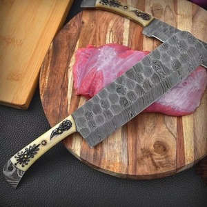 Custom Handmade Hand Forged Damascus Steel Kitchen Chef <b>Knife</b> Set 5-Piece with Engraved Camel <b>Bone</b> <b>Handle</b> & Leather Sheath Roll - Product Image 2