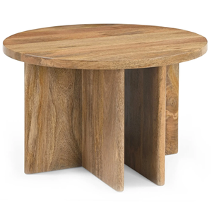 Mesa de Comedor de Madera de Mango Sólida con Diseño Minimalista y Patas Cruzadas Modernas, Forma Redonda, Tamaño Personalizado, Acabado de Grano Natural - Product Image 1