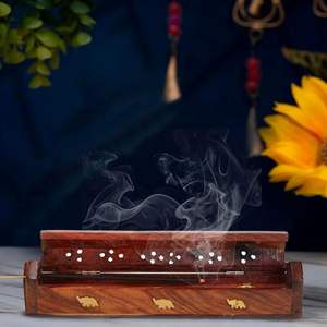Brûleur d'encens en bois fait main, support pour Agarbatti et Dhoop avec couvercle diffuseur de fumée, support décoratif aromatique pour la maison et la Puja - Product Image 5