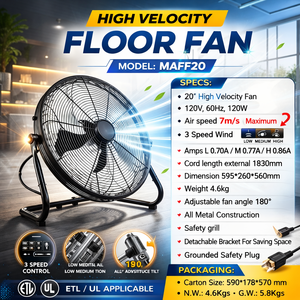 Ventilador Industrial de Piso de 20 Pulgadas, Alta Velocidad, Ángulo Ajustable, Uso Comercial/Industrial, Eficiencia Energética Clase A++ - Product Image 4