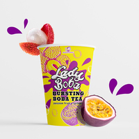 Mevrouw Hong Taiwan 500ml Popping Boba Passievrucht & Lychee Tapioca Ballen Fruitthee Beker Verpakking 12 Maanden Houdbaarheid