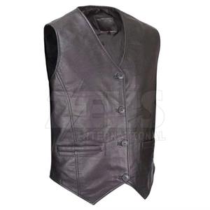 Chaleco Personalizado de Cuero Genuino para Hombre, Estilo Motociclista, Cuello en V, Lavado, Casual, Impermeable, OEM, ODM, Venta al Por Mayor - Product Image 1