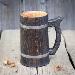Eco-Friendly Polished Wooden Viking <b>Mug</b> with Hand Carved Engraving and Animal Design-Valentine's Day & Halloween Gift - Product Image 1