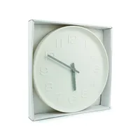 Jam Dinding Analog Bulat Minimalis Putih Matte Finish Desain Quartz untuk Ruang Tamu Terbuat dari Plastik