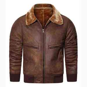 Men's Brown Genuine Leather <b>Jacket</b> Turn-down Collar Covered Button Closure <b>Waterproof</b> Windproof Breathable <b>Winter</b> Moto Biker - Product Image 1