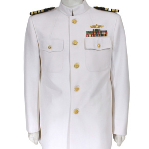 Abrigo formal de algodón tejido blanco para hombre con botones y cintas doradas, túnica y pantalón de algodón personalizados. - Product Image 1