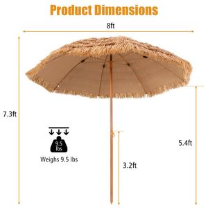 Ombrellone da Spiaggia Hawaiano Hula da 8 Piedi con Base, Stile Tiki in Paglia - Product Image 4
