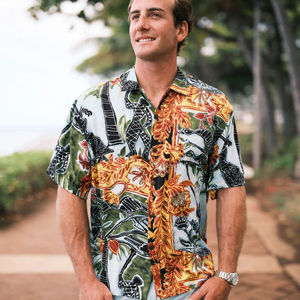 Camisa de hombre con estampado tropical, manga corta, informal, con botones, para playa, verano, vibrante, colorida, floral, top, camisa de verano para hombre - Product Image 4