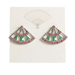 Pendientes de tuerca con diseño de abanico griego en rosa y verde para mujer, joyería de moda con cristales, elegantes pendientes geométricos, accesorio de regalo para fiestas para damas - Product Image 3