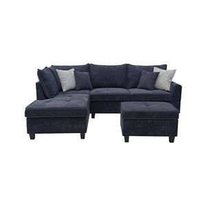 Sofá Seccional Harmony de Tela Negra de 99.5" con Chaise Longue a la Izquierda y Otomana con Almacenamiento para Sala de Estar - Product Image 3