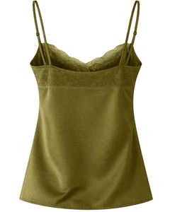 Olive Green Satin Camisole Shorts Set Women Sleepwear <b>Lace</b> Trim Spaghetti Strap Breathable Summer Nightwear Pajama Set Lounge - Product Image 6