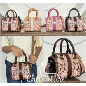 Bolso Mini Speedy Clásico de Cuero Repujado, Estilo Western con Flores Talladas, Bandolera, Bolso de Vaquera, Bolso de Mano de Cuero Genuino - Product Image 1
