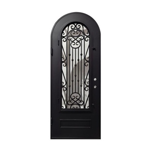 Traditional rust-resistant wrought iron entrance gate for outdoor use, easy to assemble,featuring exquisite arched glass inserts - Product Image 1