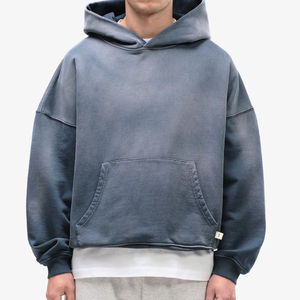 เสื้อฮู้ดผู้ชายสีม่วงแบบกำหนดเอง ผ้าฝ้าย 100% เฟรนช์เทอร์รี่ ย้อมสีพิมพ์ลาย กันยับ น้ำหนัก 420 กรัม สำหรับฤดูใบไม้ผลิ - Product Image 4