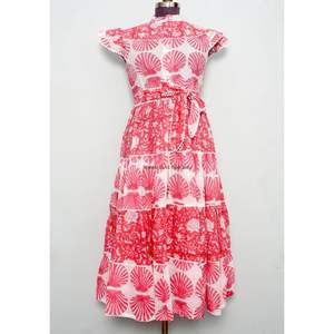 Hermoso Vestido Maxi de Diseñador para Fiesta, para Mujer, Manga Corta, Estampado Floral, 100% Algodón, Impresión Digital, Lavable a Máquina - Product Image 3