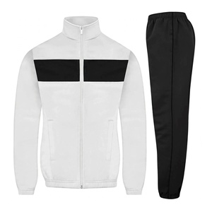 Conjunto Deportivo Personalizado para Hombre, Dos Piezas, Blanco y Negro, Chaqueta con Cierre Completo y Cuello Alto, Pantalones Deportivos para Correr, Entrenamiento y Actividades Deportivas - Product Image 1