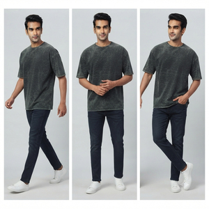 Camiseta de hombre de material Stone Wash, de verano, 250 GSM, estilo vintage con lavado ácido, manga corta, corte oversize y holgado, con hombros caídos - Product Image 6