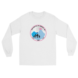 Camiseta unisex de manga larga blanca con gráfico bordado, cuello redondo, informal, mezcla de algodón, ropa de moda para el día a día. - Product Image 1