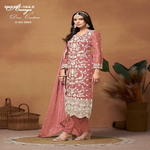 Nuevo conjunto de salwar kameez de organza con bordados de la mejor calidad para festivales, proveedor de Surat, exportador indio. - Product Image 1